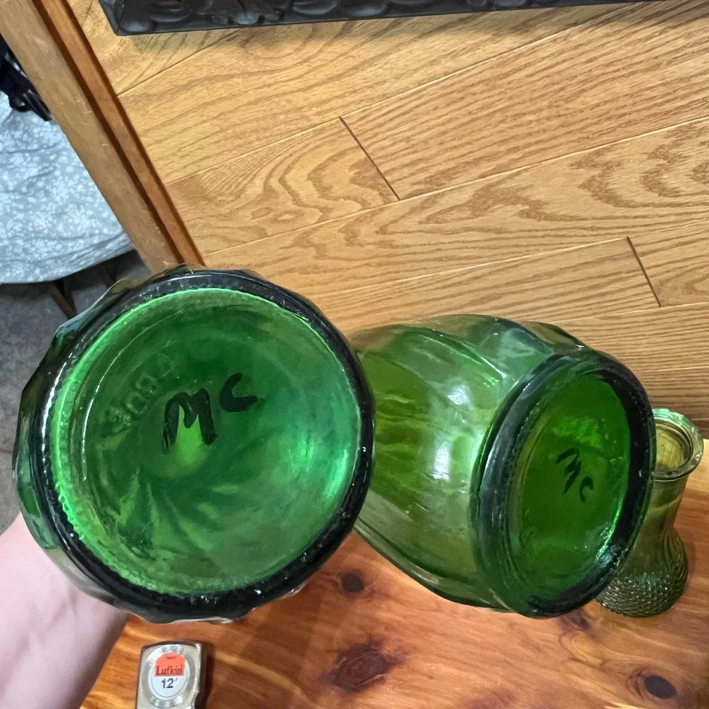 Vintage Green Glass Bud Vase Lot 4 Swirl Optic Bottle Vases CottageCore‎ Decor